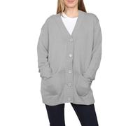 StyleWear Ladies Plus Size Baggy Soft Knit 2 Front Pockets Outerwear Womens Long Sleeve V Neck 5 Button Longline Knitted Cardigan Silver