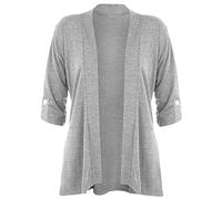 StyleWear Ladies Plus Size Short Button Sleeve Open Cardigan Womens Waterfall Stretch Top Sizes 12-28 (Light Grey UK 26-28)