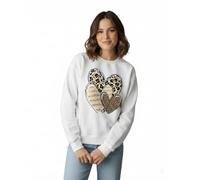 StyleWear Ladies Sweatshirt with Leopard and Stripe Hearts Print - Long Sleeve Graphics Printed Pullover Crewneck Jumper Top, Comfy Casual Wear for Women White