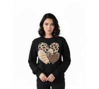 StyleWear Ladies Sweatshirt with Leopard and Stripe Hearts Print - Long Sleeve Graphics Printed Pullover Crewneck Jumper Top, Comfy Casual Wear for Women Black