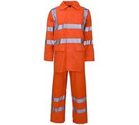 StyleWear Mens Hi Viz Waterproof Jacket & Trouser Rainsuit Adult Lightweight Rainwear High Vis Visibility Set (Orange(Hi Vis) Large)