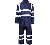 StyleWear Mens Hi Viz Waterproof Jacket & Trouser Rainsuit Adult Lightweight Rainwear High Vis Visibility Set (Navy(Hi Vis) X Large)