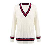 StyleWear Womens Cable Knitted Cricket Jumper Ladies V Neck Long Sleeve Party Wear Top Cream UK 20-22