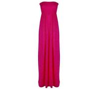 Womens Casual Bandeau Boobtube Gathered Sheering Strapless Ladies Long Maxi Dress Cerise