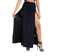 StyleWear Womens Double Split Long Maxi Skirt Ladies Plain High Waisted Side Slit Party Maxi Skirt (Black UK 8-10)