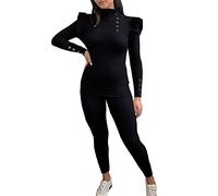 StyleWear Womens Fine Ribbed Frill Peplum Loungwear Suit Ladies Long Sleeve Side Gold Button Tracksuit