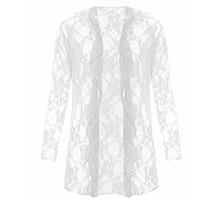 Womens Floral Lace Open Cardigan Ladies Long Sleeve Waterfall Top Open Front Cardigan Plus Size 14-28 (White UK 20)