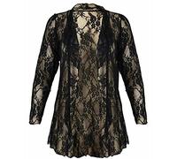 Womens Floral Lace Open Cardigan Ladies Long Sleeve Waterfall Top Open Front Cardigan Plus Size 14-28 (Black UK 16)