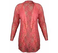 Womens Floral Lace Open Cardigan Ladies Long Sleeve Waterfall Top Open Front Cardigan Plus Size 14-28 (Coral UK 22-24)