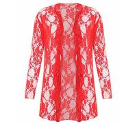 StyleWear Womens Floral Lace Open Cardigan Ladies Long Sleeve Waterfall Top Open Front Cardigan Plus Size 14-28 (Red UK 22-24)