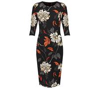 StyleWear Womens Floral Print Plus Size Bodycon Crepe Dress Ladies 3/4 Sleeve Round Neck Midi Dress Black