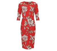 StyleWear Womens Floral Print Plus Size Bodycon Crepe Dress Ladies 3/4 Sleeve Round Neck Midi Dress Red
