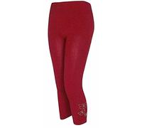 StyleWear Womens Plus Size Butterfly Sequin Leggings Ladies Stretch 3/4 Trousers Cropped Pants (Wine UK 16-18)