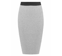 StyleWear Womens Plus Size Plain Bodycon Pencil Midi Skirt Ladies Stretch Contrast Elasticated Waistband Office Skirt (Light Grey UK 8-10)