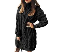 StyleWear Womens Pull Over High Neck Jumper Ladies Long Sleeve Chunky Cable Knitted Sweatshirt Dress Black