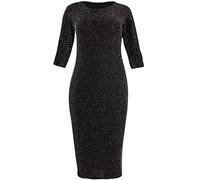 Womens Round Neck Lurex Lined Midi Dress Ladies 3/4 Sleeve Bodycon Fancy Parties Plus Size Dress Black