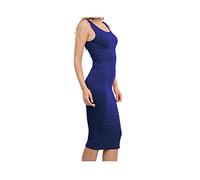 Womens Scoop Neck Strappy Bodycon Midi Dress Ladies Sleeveless Plain Evening Party Midi Dress Navy