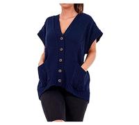 StyleWear Womens Sleeveless Button Waistcoat Ladies Plus Size Knitted Front Pockets Cardigan Navy UK 12-14