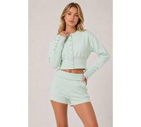 STYLEWISE Women's Button Up Sweatshirt & Folded Waist Shorts - Fleece - Co-ord Set in Mint | Size: Medium STYLEWISE Mint M
