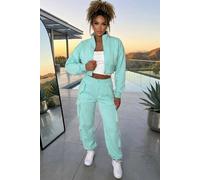 STYLEWISE Women's Cropped Zip Sweatshirt & Cargo Trouser Tracksuit Co-ord in Mint | Size: S/M STYLEWISE Mint S/M