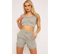 STYLEWISE Women's Fleeced Cropped Vest & Shorts Co-ord Set in Grey | Size: Medium STYLEWISE Grey M