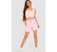 STYLEWISE Women's Fleeced Cropped Vest & Shorts Co-ord Set in Pink | Size: Medium STYLEWISE Pink M