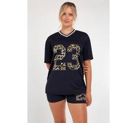 STYLEWISE Women's Leopard Print Oversized T-Shirt & Shorts Co-ord Set in Navy | Size: Medium/Large STYLEWISE Navy M/L