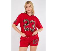 STYLEWISE Women's Leopard Print Oversized T-Shirt & Shorts Co-ord Set in Red | Size: Medium/Large STYLEWISE Red M/L