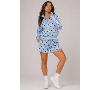 STYLEWISE Women's Polka Dot Side Stripe Fleece Co-Ord Top & Shorts in Blue | Size: Medium STYLEWISE Blue M