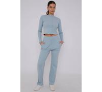 STYLEWISE Women's Ribbed Button Detail Crop Top & Wide Leg Trouser Co-ord in Blue | Size: Medium/Large STYLEWISE Blue M/L