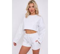 STYLEWISE Women's Seam Detail - Oversized Fleece - Crop Top & Shorts Co-ord in Grey | Size: Medium STYLEWISE Grey M