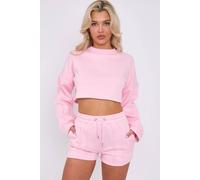 STYLEWISE Women's Seam Detail - Oversized Fleece - Crop Top & Shorts Co-ord in Pink | Size: Medium STYLEWISE Pink M