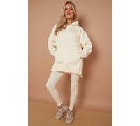 STYLEWISE Women's Split Side Detail - Oversized Hoodie & Legging Co-ord in Cream | Size: S/M STYLEWISE Cream S/M