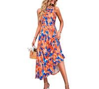 STYLEWORD Women's 2025 Summer Maxi Dress Ladies Floral Halter Neck Sleeveless Beach Long Sundress with Pockets