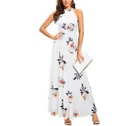 STYLEWORD Women's Floral Print Sleeveless Off Shoulder Elegant Summer Dress Halter Neck Maxi Long Dress (Floral08,XXL)