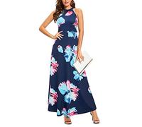 STYLEWORD Women's Floral Print Sleeveless Off Shoulder Elegant Summer Dress Halter Neck Maxi Long Dress (Floral05,XXL)