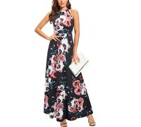 STYLEWORD Women's Floral Print Sleeveless Off Shoulder Elegant Summer Dress Halter Neck Maxi Long Dress (Floral07,L)