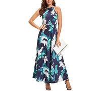 STYLEWORD Women's Floral Print Sleeveless Off Shoulder Elegant Summer Dress Halter Neck Maxi Long Dress (Floral 01,S)