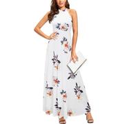 STYLEWORD Women's Floral Print Sleeveless Off Shoulder Elegant Summer Dress Halter Neck Maxi Long Dress (Floral08,XXL)