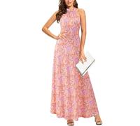 STYLEWORD Women's Floral Print Sleeveless Off Shoulder Elegant Summer Dress Ladies Halter Neck Maxi Long Dress(Floral-55,S)