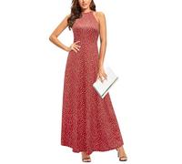 STYLEWORD Women's Floral Print Sleeveless Off Shoulder Elegant Summer Dress Ladies Halter Neck Maxi Long Dress(Floral33,XL)