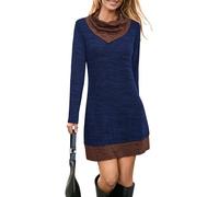 STYLEWORD Women's Jumper Dress Long Sleeve Tunic Dress Cowl Neck Ladies Casual Sweater Tops for Autumn Winter(Navy,M)