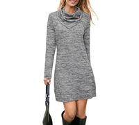 STYLEWORD Women's Jumper Dress Long Sleeve Tunic Dress Cowl Neck Ladies Casual Sweater Tops for Autumn Winter(Grey3197,S)