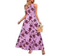 STYLEWORD Women's Maxi Dresses Halter Neck Summer Dress Floral Print Sleeveless Off Shoulder Elegant Long Dress(Lavender Brown Floral,S)