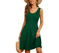 STYLEWORD Women's Sleeveless Casual Cotton Sundress Skater Dresses Summer Midi Swing Dress(A-Drak Green,Small)