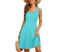 STYLEWORD Women's Sleeveless Casual Cotton Sundress Skater Dresses Summer Midi Swing Dress(A-Green03,X-Large)
