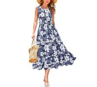 STYLEWORD Women's Summer Dress Sleeveless Floral Midi Dresses Ladies A Line Swing Casual Sundress with Pockets, XXL
