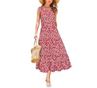 STYLEWORD Women's Summer Dress Sleeveless Floral Midi Dresses Ladies A Line Swing Casual Sundress with Pockets, S