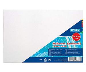 Stylex 28666 - Painting Cardboard, 20 x 30 cm, Cardboard 3 mm Thick, Covered with 100% Cotton Fabric, White Primed, for Oil, Acrylic and Tempera Paints, Gouache Painting and Decoupage Technique