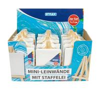 Stylex 28672-P12 Mini Canvas with Easel, Pack of 24 with 100% Cotton Fabric, Size 7 x 7 cm, Primed, Stapled on The Back, for Oil, Acrylic, Gouache and Tempera Paints